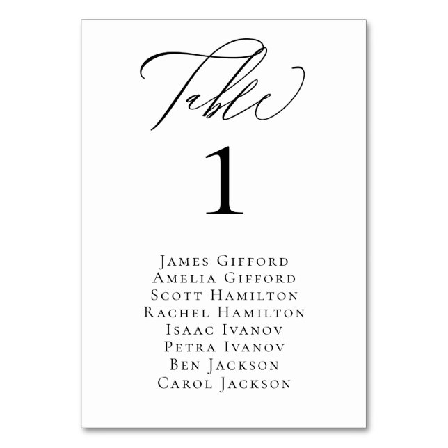 Elegant Calligraphy Table Number Card (Front)