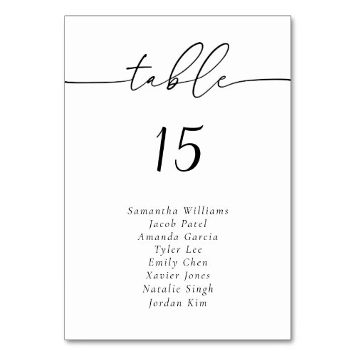 Elegant Calligraphy Table Number Guest Names