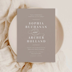 Elegant Calligraphy Taupe Wedding Invitation