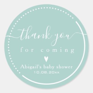 Elegant Calligraphy Teal Baby Shower Thank You  Classic Round Sticker