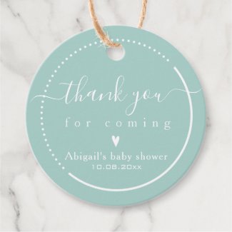 Elegant Calligraphy Teal Baby Shower Thank You Favor Tags