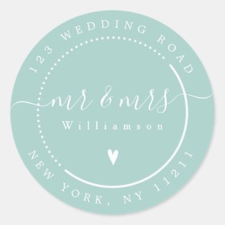 Elegant Calligraphy - Teal Mr. and Mrs. Address Classic Round Sticker