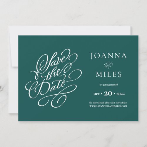 Elegant Calligraphy Teal Save the Date Invitation