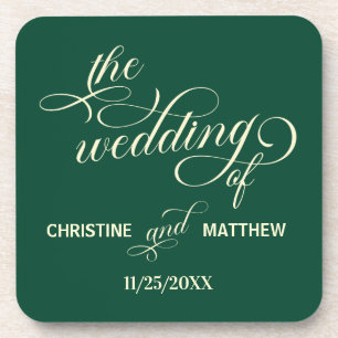 Elegant Calligraphy Teal Wedding Favor Beverage Coaster