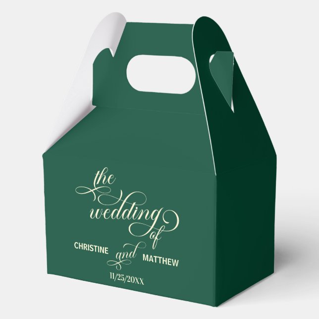 Elegant Calligraphy Teal Wedding Favor Boxes (Front)
