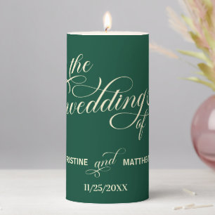 Elegant Calligraphy Teal Wedding Favor Pillar Candle
