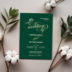 Elegant Calligraphy Teal Wedding Foil Invitation