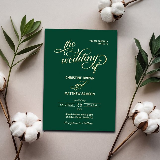 Elegant Calligraphy Teal Wedding Foil Invitation (Creator Uploaded)