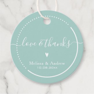 Elegant Calligraphy - Teal Wedding Love & Thanks Favor Tags