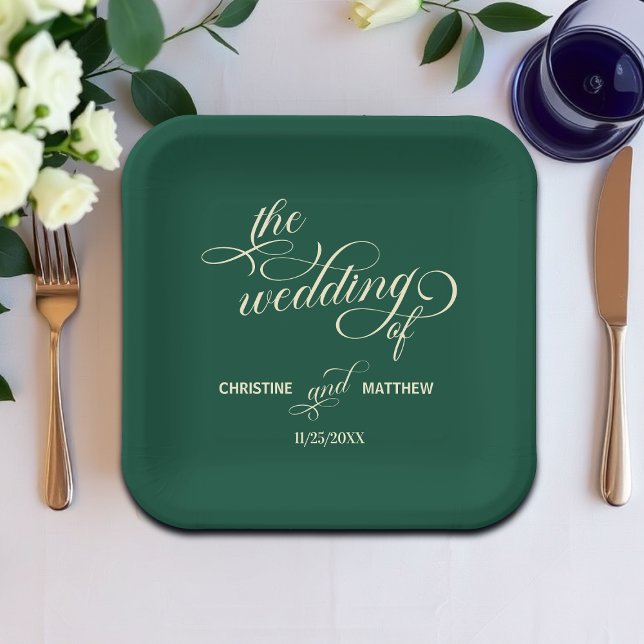Elegant Calligraphy Teal Wedding Paper Plates (Creator Uploaded)