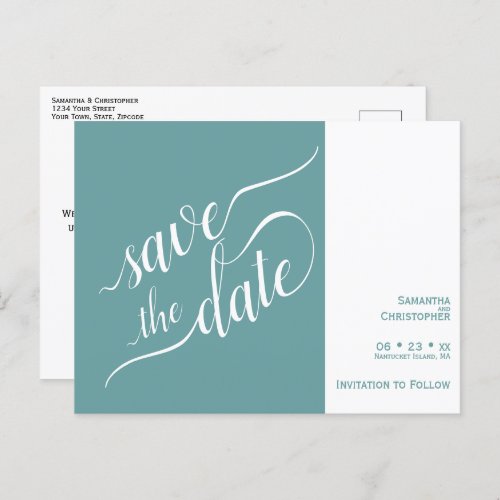 Elegant Calligraphy Teal Wedding Save the Date Announcement Postcard