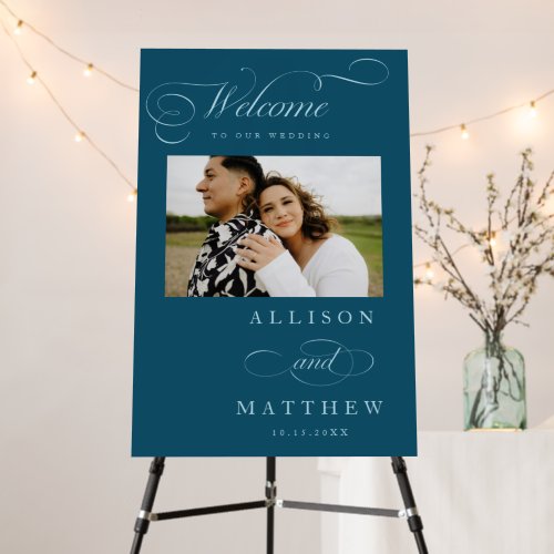 Elegant Calligraphy Teal Wedding Welcome Sign