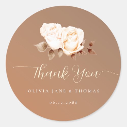 Elegant Calligraphy Terracotta Fall Floral Wedding Classic Round Sticker