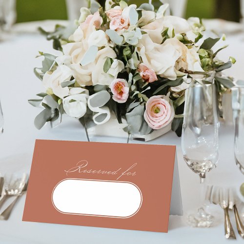 Elegant Calligraphy Terracotta Wedding Reserved Place Card