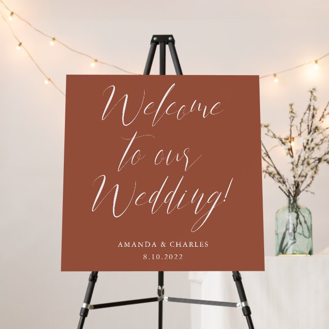 Elegant Calligraphy Terracotta Wedding Welcome Foam Board (In Situ (Stand))