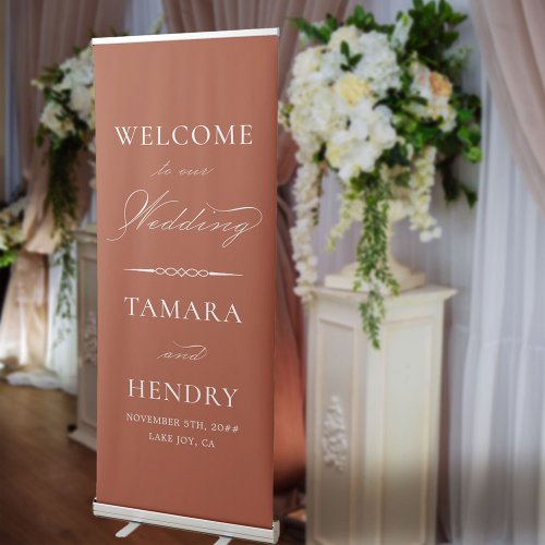 Elegant Calligraphy Terracotta Wedding Welcome Retractable Banner