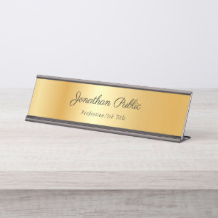 Elegant Calligraphy Text Name Gold Modern Template Desk Name Plate