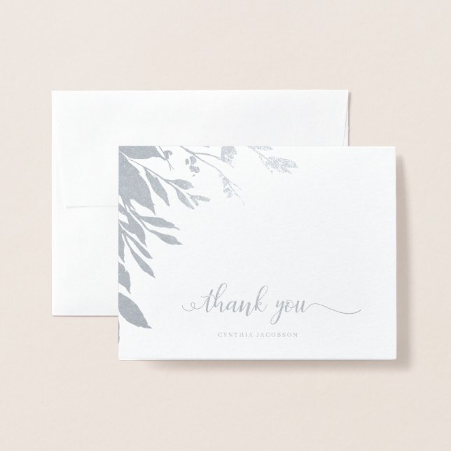 Elegant Calligraphy Thank You Silver Foil Card (Front With Envelope)