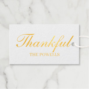 Elegant Calligraphy Thankful Gold Foil Gift Tags