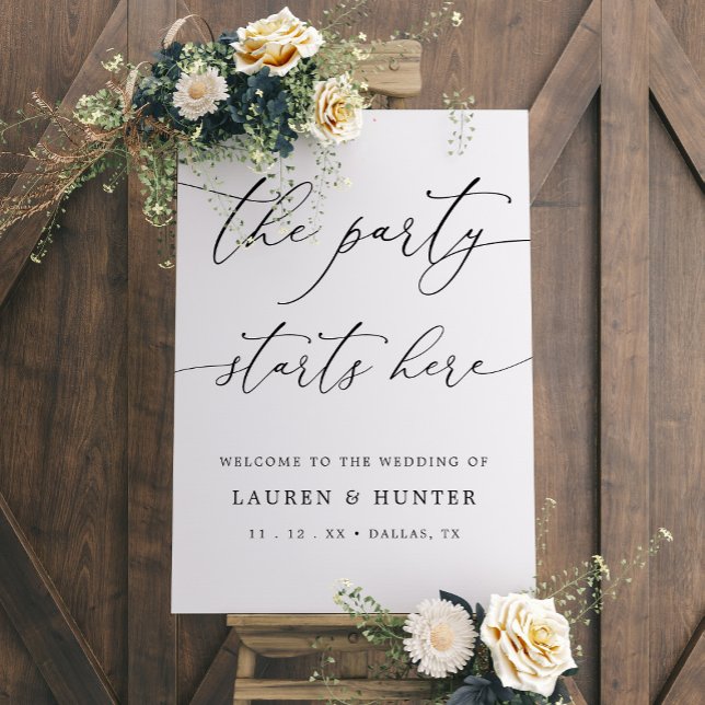 Elegant Calligraphy The Party Starts Here Wedding  Foam Board (Creator Uploaded)