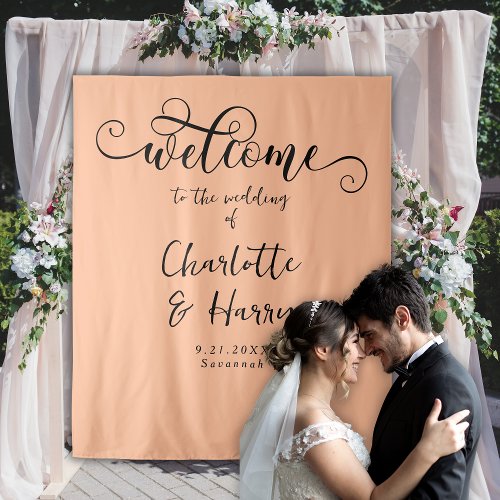 Elegant Calligraphy Trendy Peach Wedding Backdrop