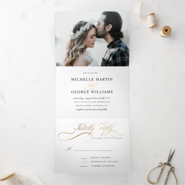 elegant calligraphy tri fold wedding invitation (Inside)