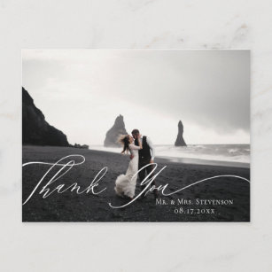 Elegant Calligraphy Tropic Wedding Photo Thank You Postcard