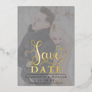 Elegant Calligraphy Two Photo Save the Date Foil Invitation