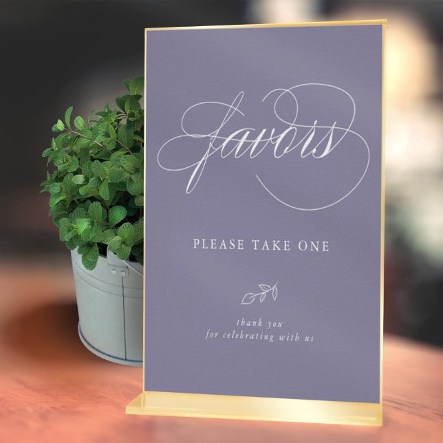 Elegant Calligraphy Violet Minimal Leaf Favor Sign (Creator Uploaded)