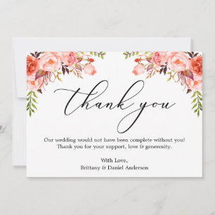 Elegant Calligraphy Watercolor Coral Floral Thank You Card