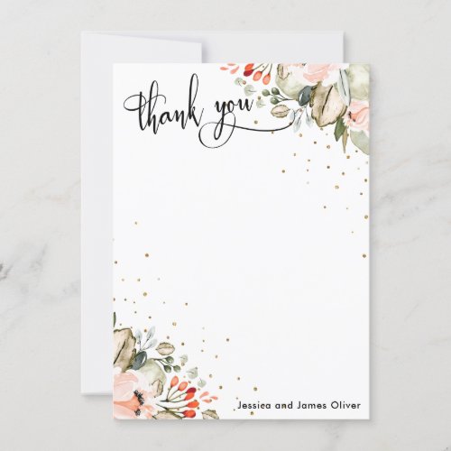 Elegant Calligraphy Watercolor Flowers  Confetti Thank You Card