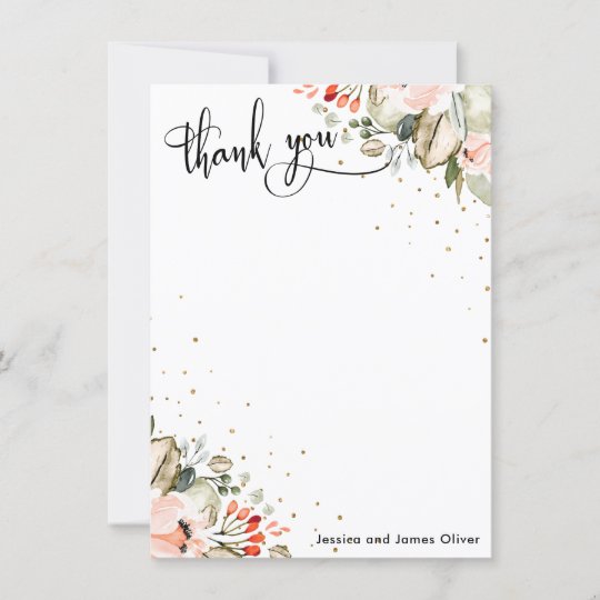 Elegant Calligraphy Watercolor Flowers & Confetti Thank You Card ...