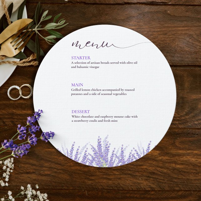 Elegant Calligraphy Watercolor Lavender Wedding Menu (Elegant Calligraphy Watercolor Lavender Wedding Menu)