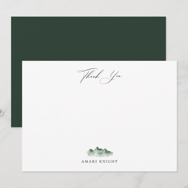 Elegant Calligraphy Watercolor Mountain Thank You Note Card (Front/Back)
