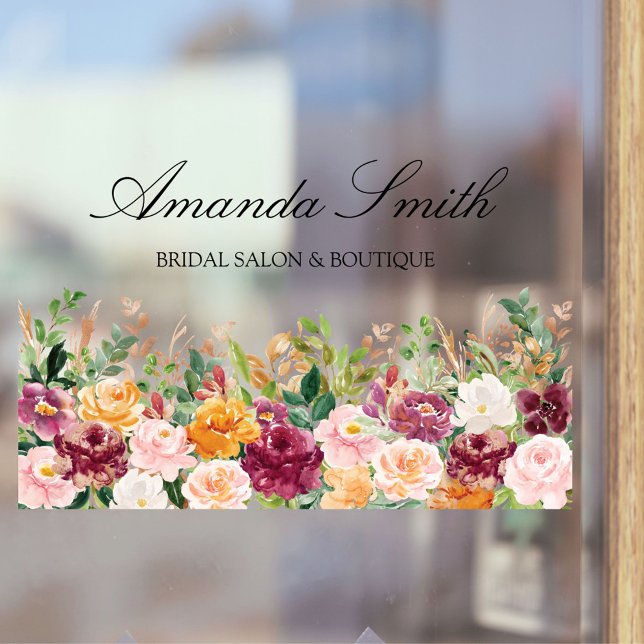 Elegant Calligraphy Watercolor Rose Flower Floral Window Cling (In situ)