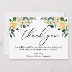 Elegant Calligraphy Watercolor Yellow White Floral Thank You Card
