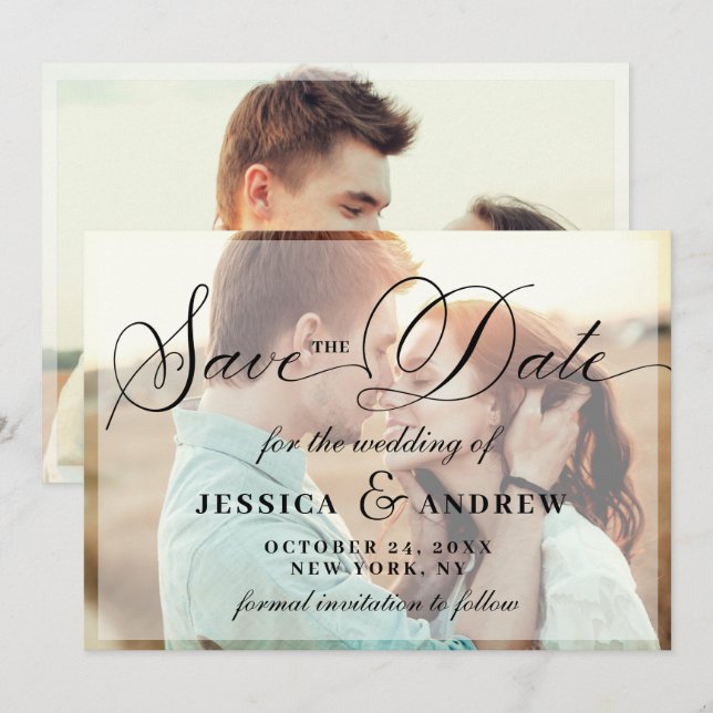 Elegant Calligraphy Wedding 2 PHOTO Save the Date (Front/Back)