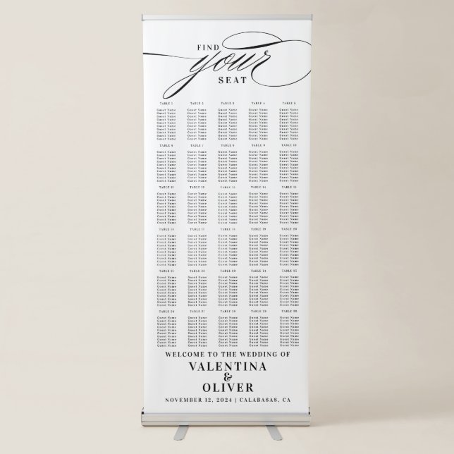 Elegant Calligraphy Wedding 30 Table Seating  Retractable Banner (Front)