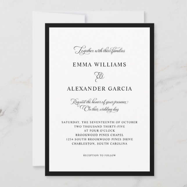 Elegant Calligraphy Wedding All In One Black Invitation (Front)