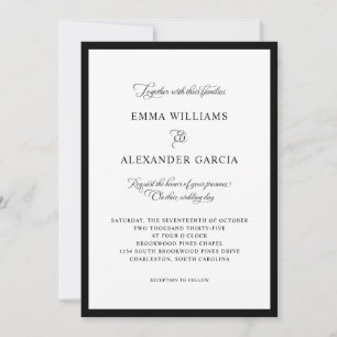 Elegant Calligraphy Wedding All In One Black Invitation