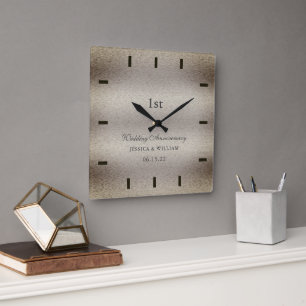 Elegant Calligraphy Wedding Anniversary Keepsake Square Wall Clock
