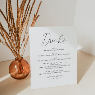 Elegant Calligraphy Wedding Bar Menu Drink Menu Pedestal Sign