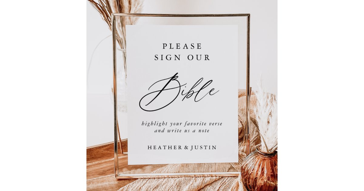 Elegant Calligraphy Wedding Bible Guest Book Sign | Zazzle