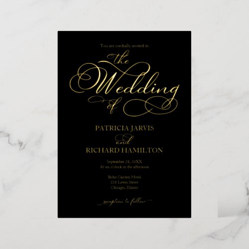 Elegant Calligraphy Wedding Black Gold Foil Invitation