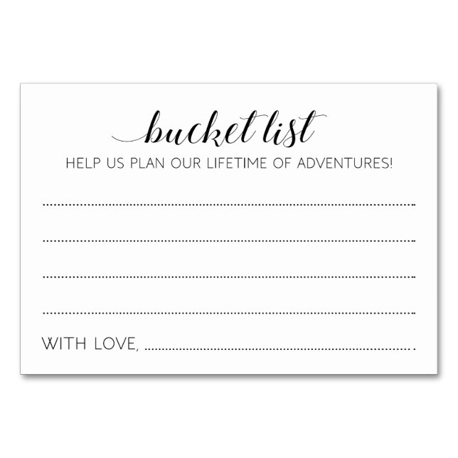 Elegant Calligraphy Wedding Bucket List Idea Cards (Front)