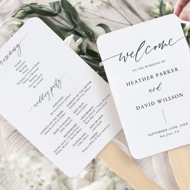 Elegant Calligraphy Wedding Ceremony Program Hand Fan | Zazzle