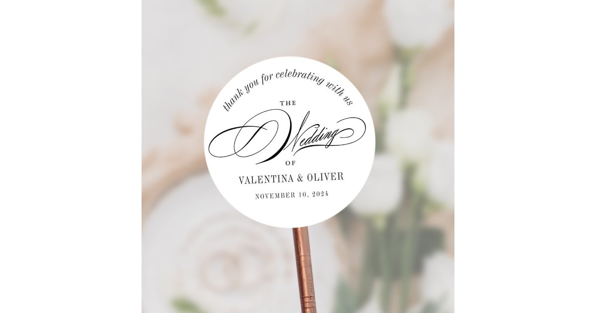 Elegant Calligraphy Wedding Classic Round Sticker | Zazzle