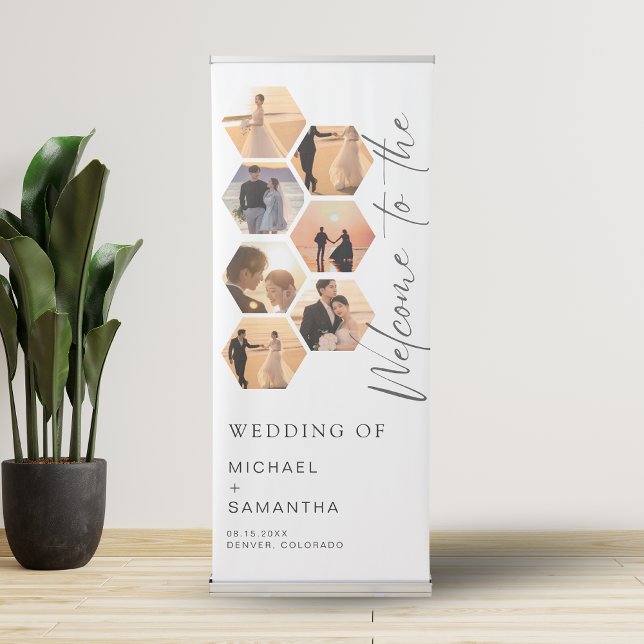 Elegant Calligraphy Wedding Custom Hexagon Photo Retractable Banner (Creator Uploaded)