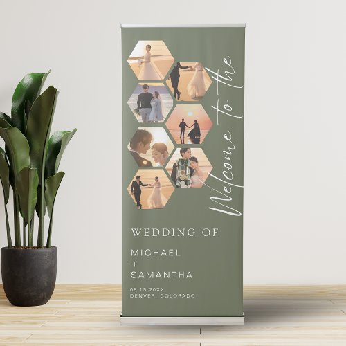 Elegant Calligraphy Wedding Custom Hexagon Photo Retractable Banner