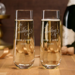Elegant Calligraphy Wedding Day Stemless Champagne Flute